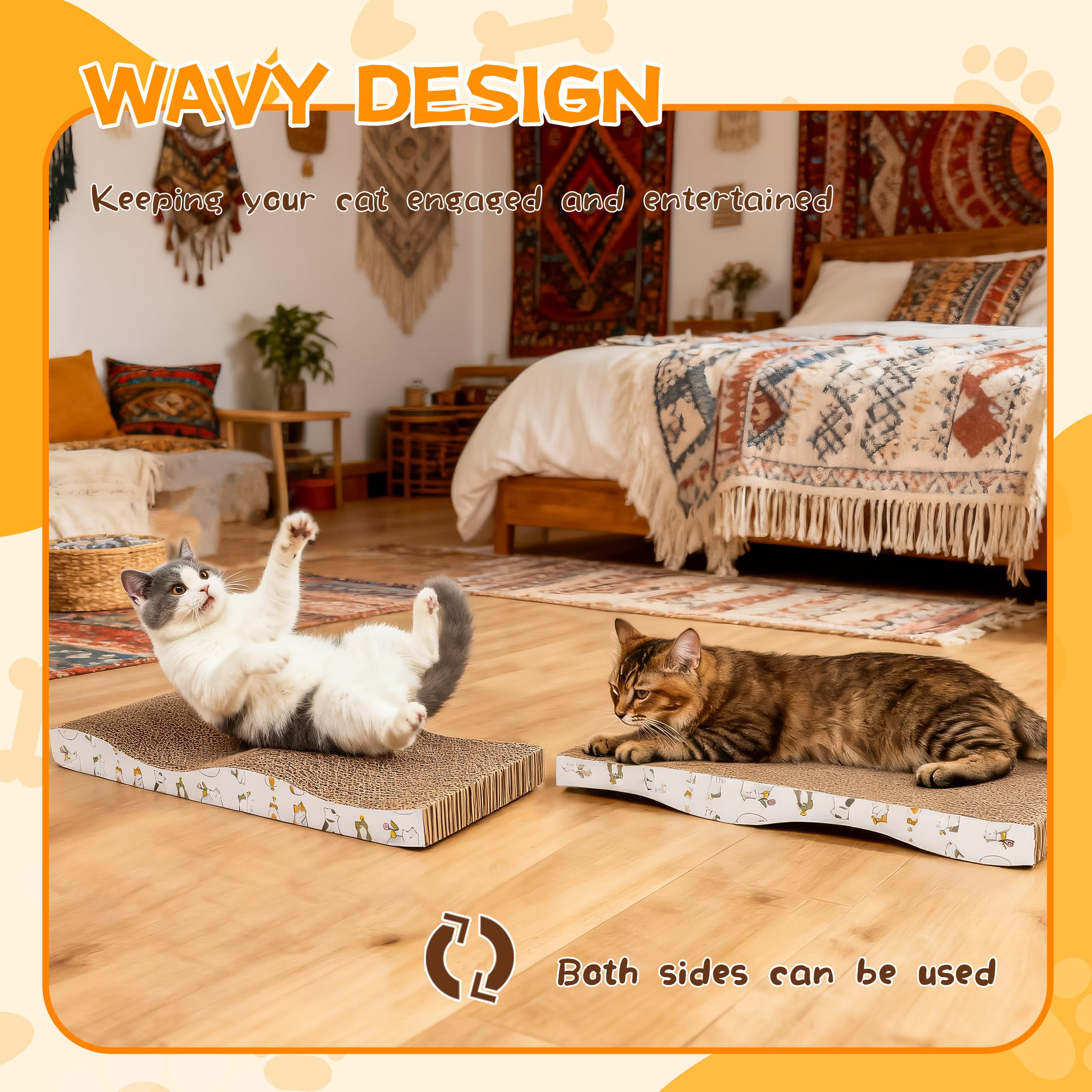 PatiencET rascador para gatos ondulado, uso en interiores se integra con decoración.