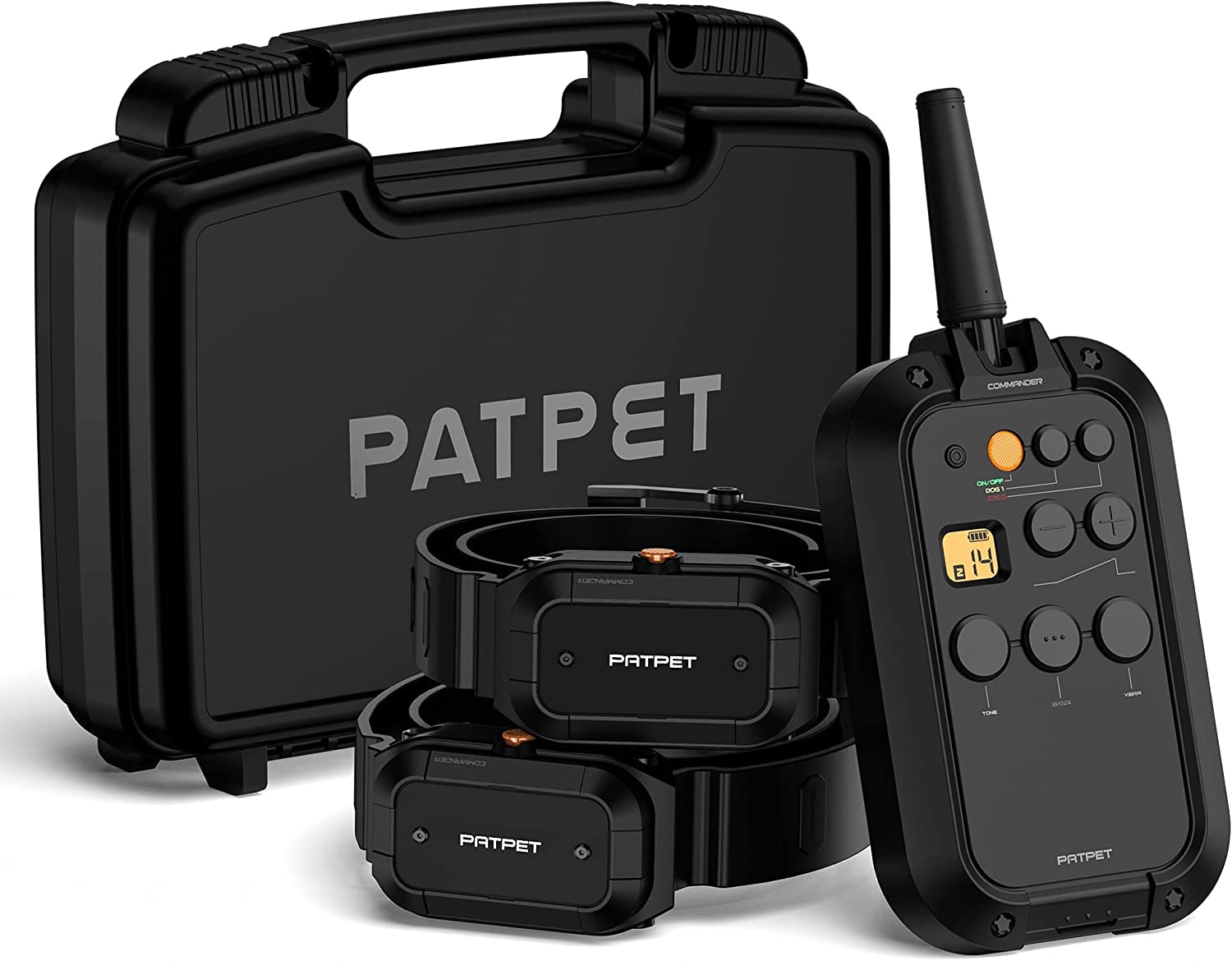 PATPET collar-entrenamiento-dos-perros con alcance de 1,2 km para entrenamiento al aire libre.