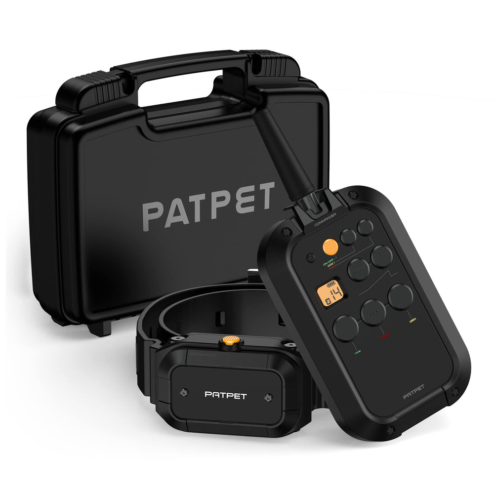 PATPET collar de entrenamiento, vista frontal, control remoto para perros grandes.