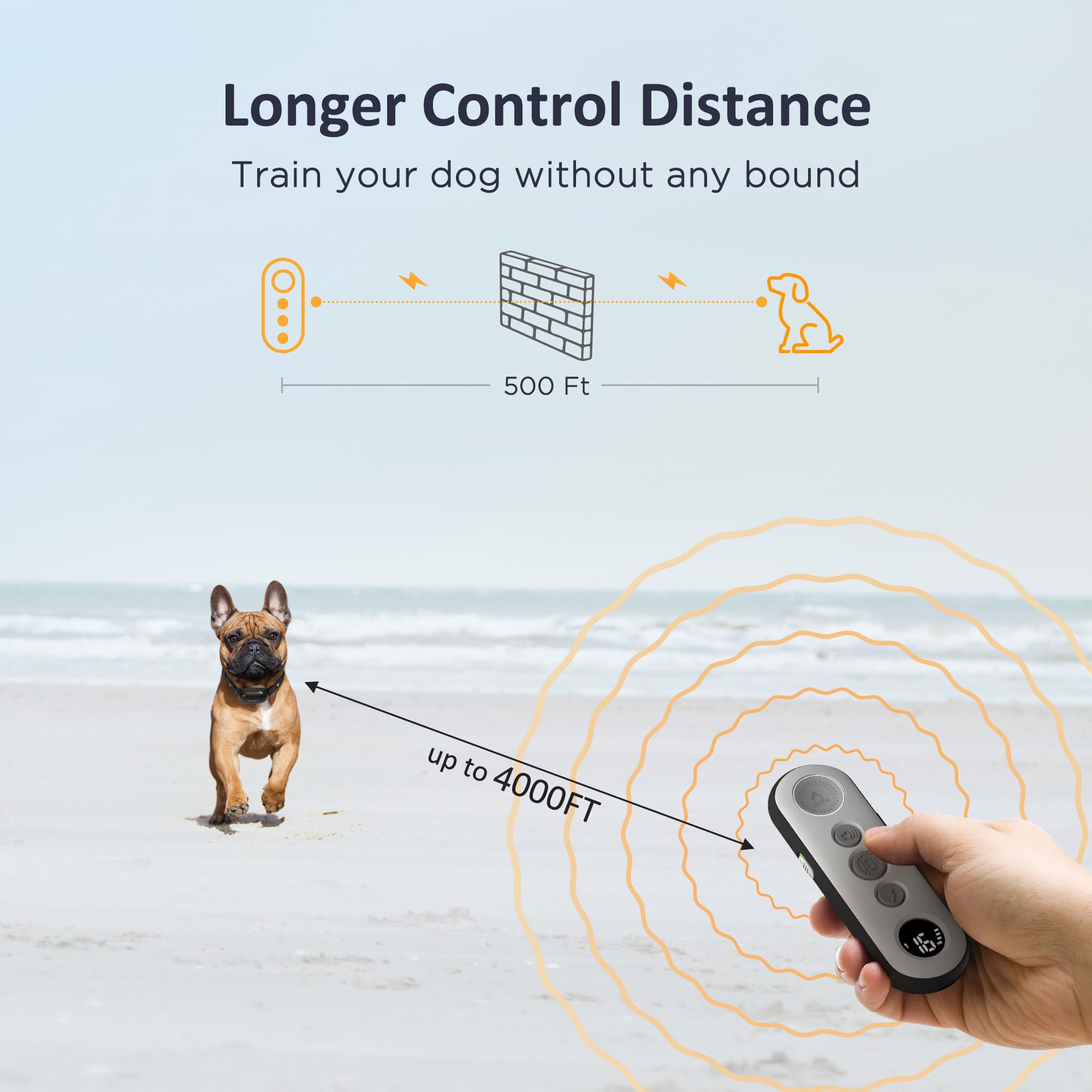 PATPET control remoto ofrece alcance de hasta 4000 pies para entrenar a distancia.