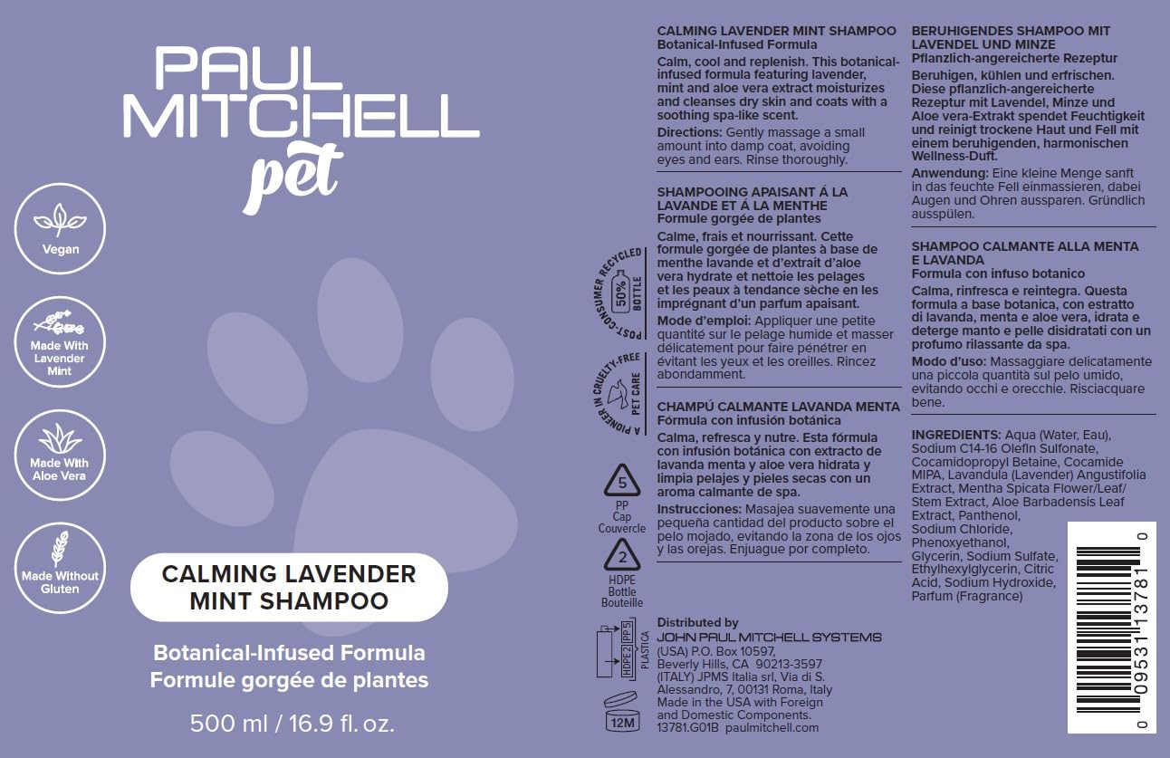 Paul Mitchell Pet champú lavanda-menta uso semanal para rutina de cuidado
