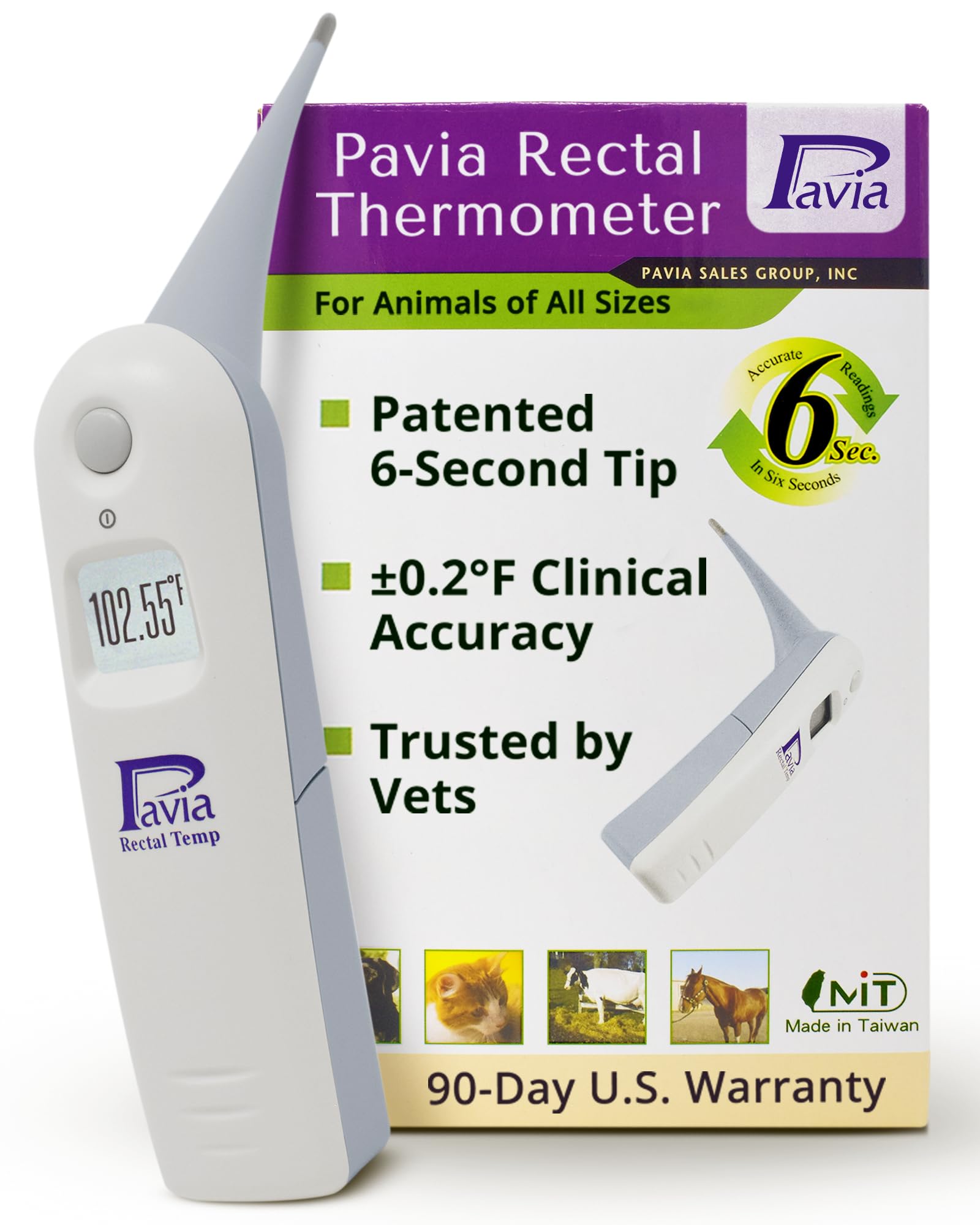 Termómetro rectal Pavia para veterinarios: lectura rápida y fiable.