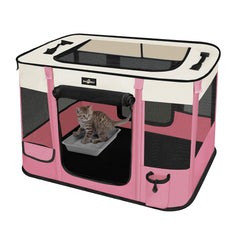 PAW BALLET jaula-juego-plegable para mascotas ofrece espacio cómodo para gatos y perros pequeños.