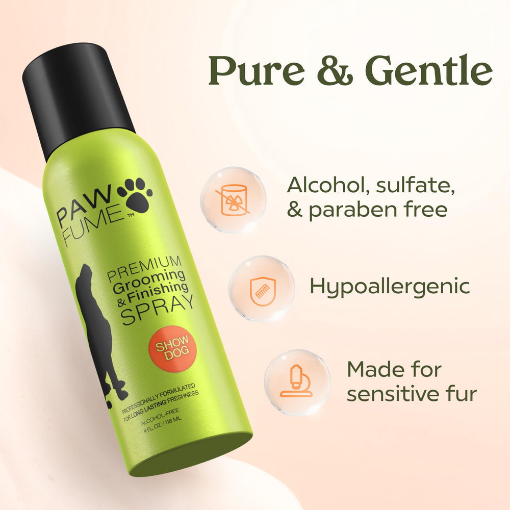 Paw Fume etiqueta-detalle: empaque elegante para grooming en casa.