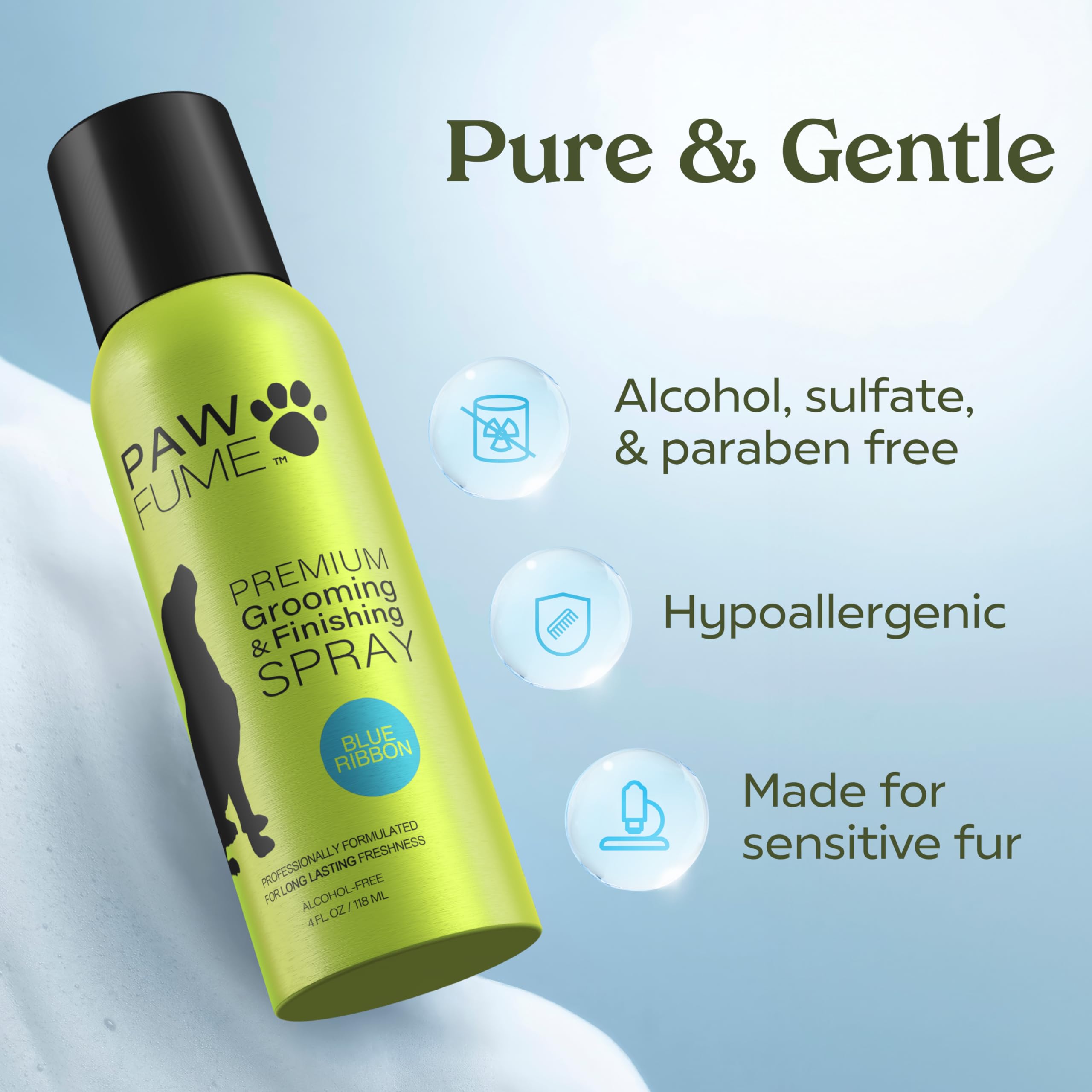 PAWFUME sin alcohol spray para perro, cuidado cómodo y sin irritación.