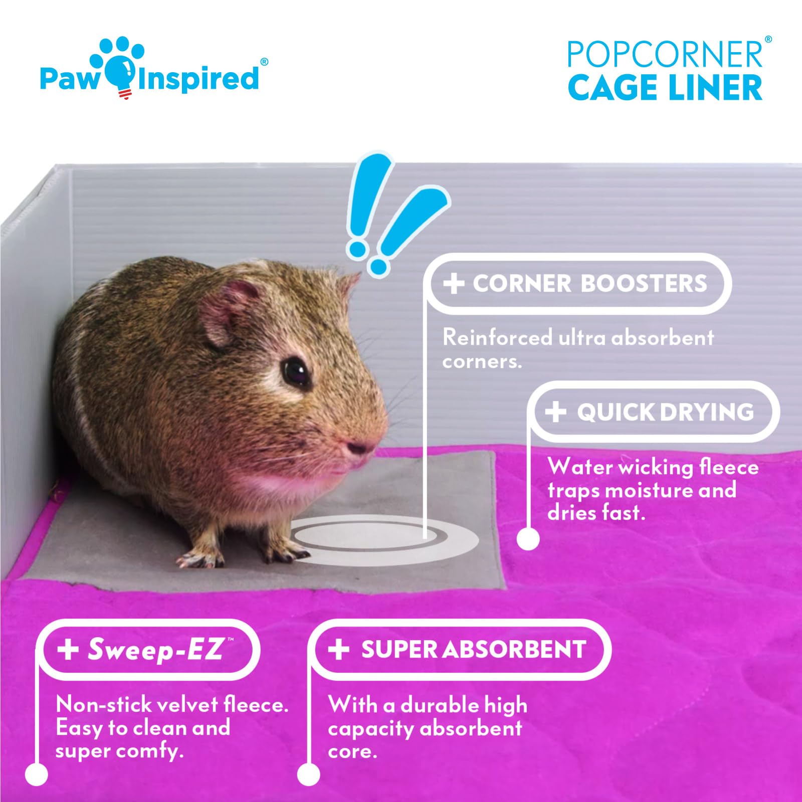 Paw Inspired PopCorner lavado fácil y secado rápido para jaulas pequeñas.