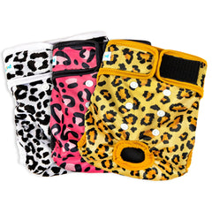 Paw Legend pañales femeninos para perras en leopardo, ajuste cómodo y reutilizable.