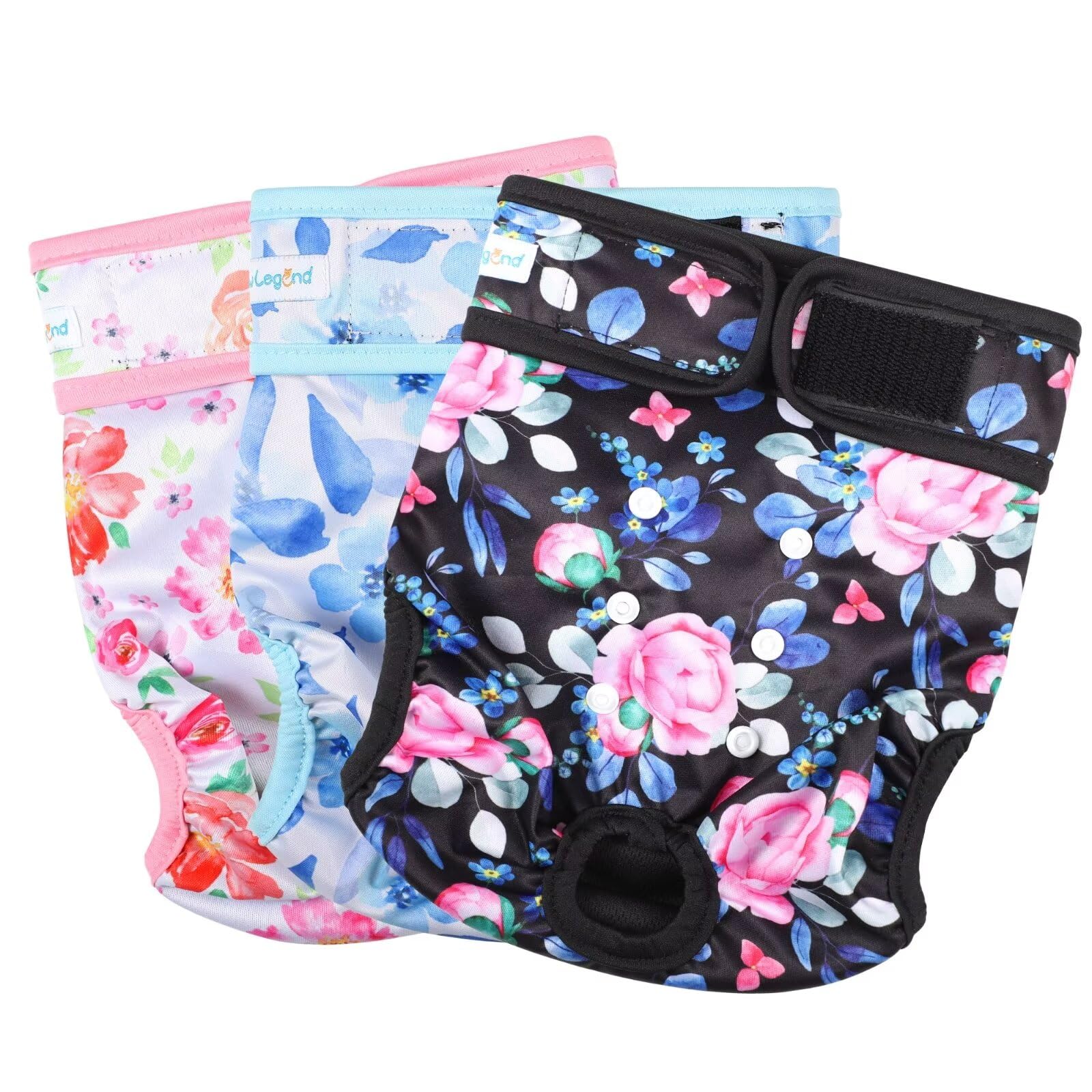 Paw Legend pañales femeninos para perro lavables con ajuste cómodo y seguro.