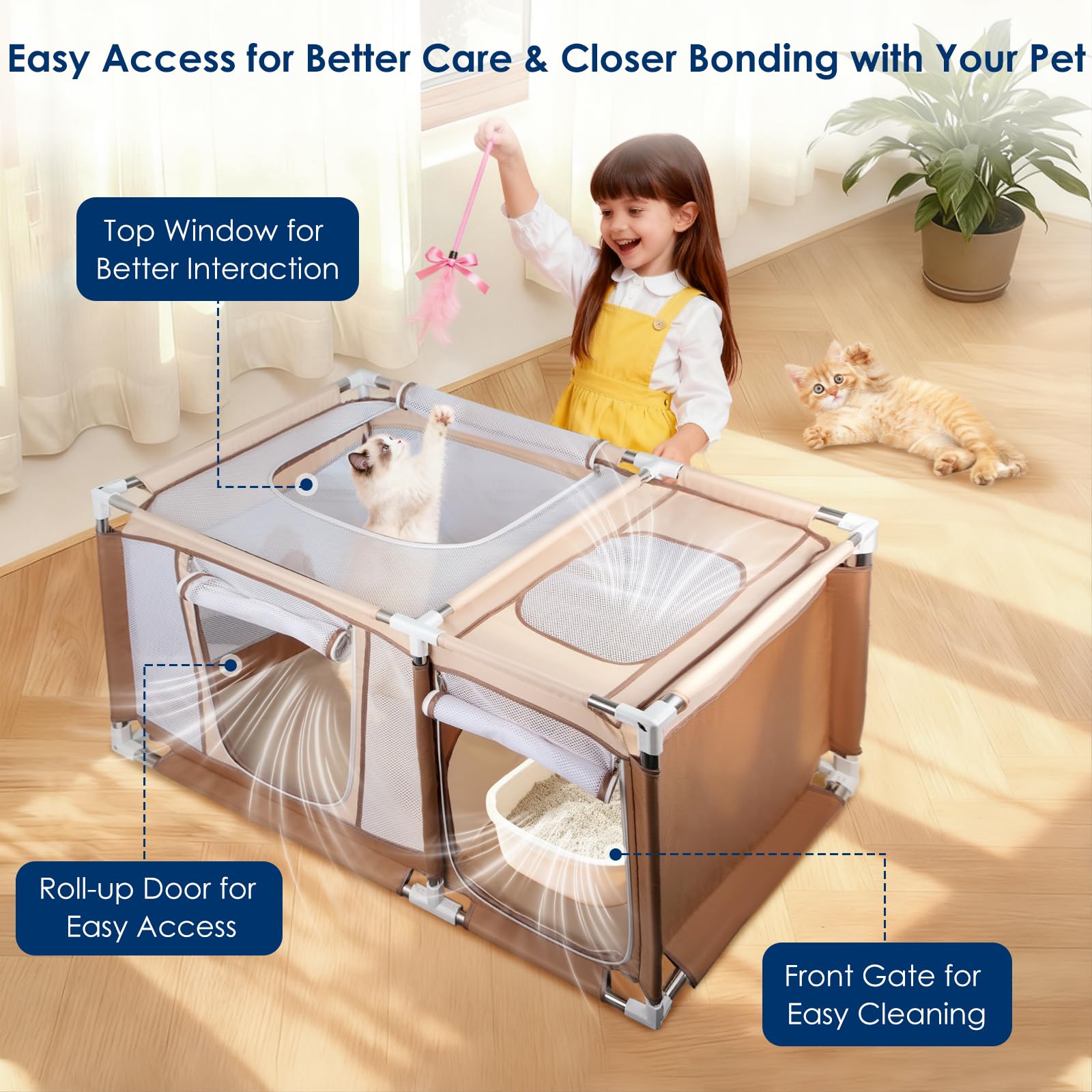 Paw Libero espacio amplio para gatos, permite estirarse y jugar con comodidad.