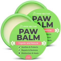 Paw Nectar bálsamo para patas de perros, enfoque en patas secas y suavidad.