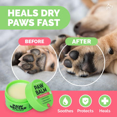 Paw Nectar textura cremosa, fácil aplicación para cuidado diario de patas.