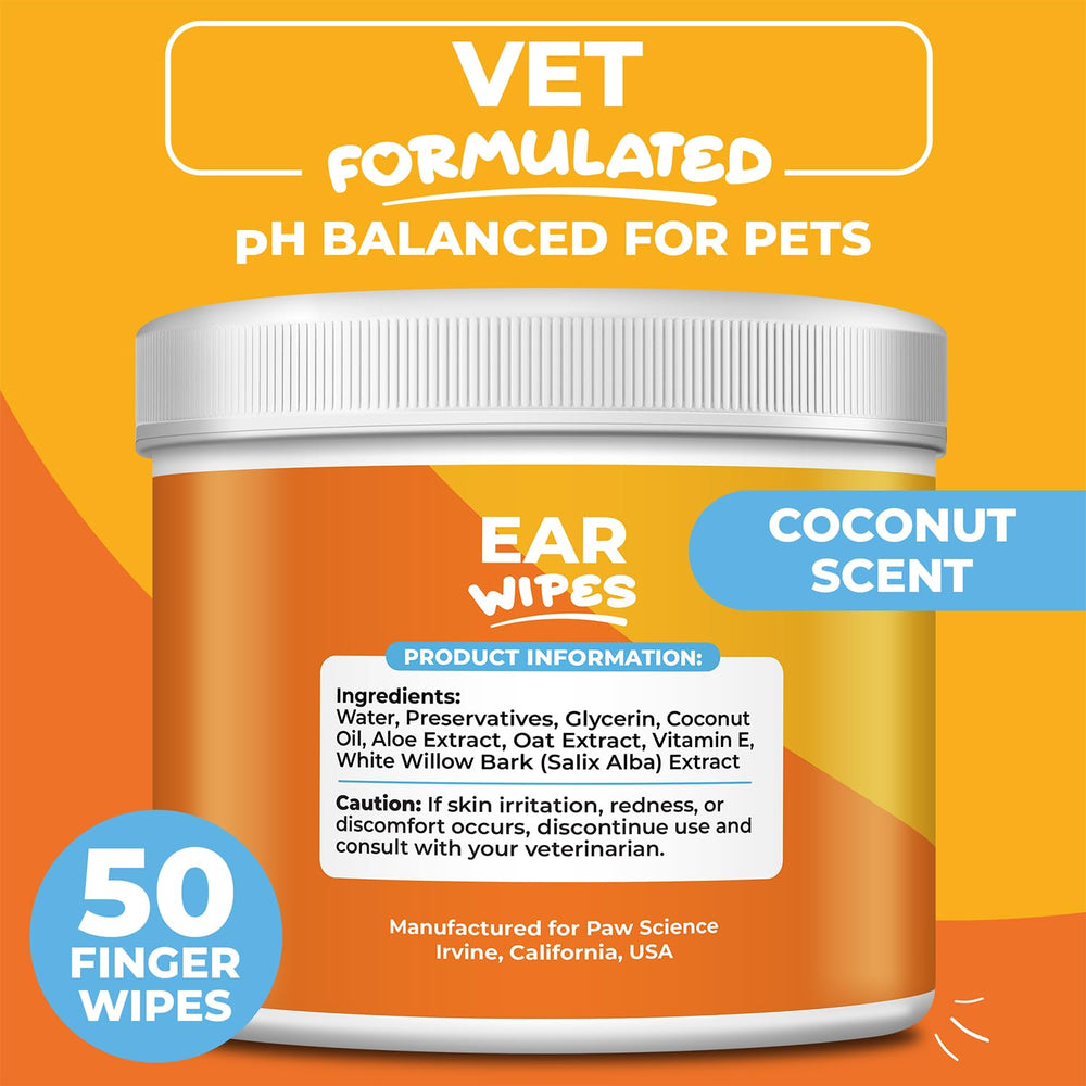 Paw Science toallitas oídos, eliminan cerumen y suciedad para oídos frescos.