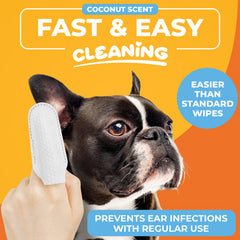 Paw Science toallitas oídos, aplicación en dedo para uso cómodo.