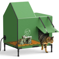 Pawaboo casa gatos calefactada exterior, refugio cálido para días fríos al aire libre.