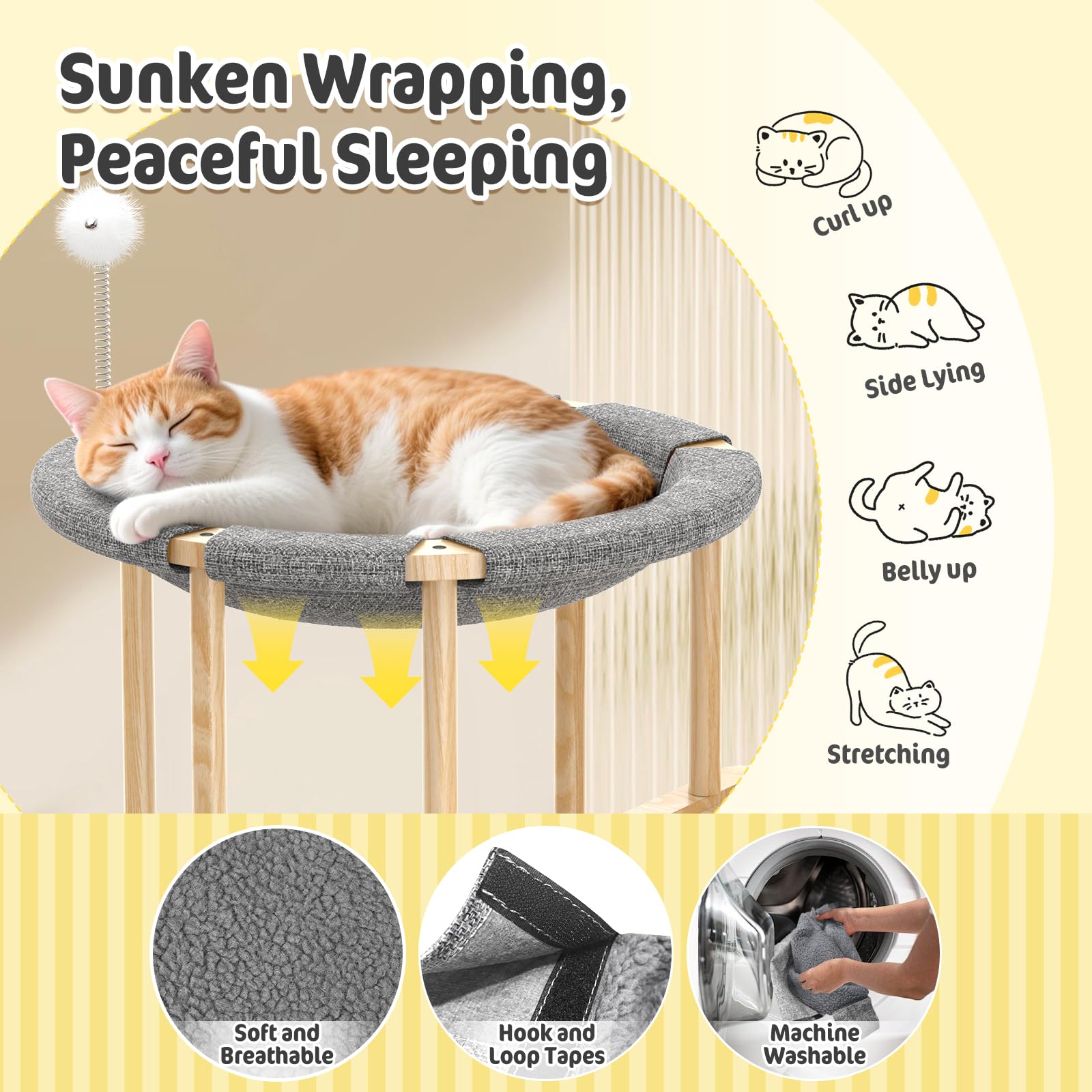 Pawaboo hamaca-circular-gato, diseño transpirable para descanso fresco.