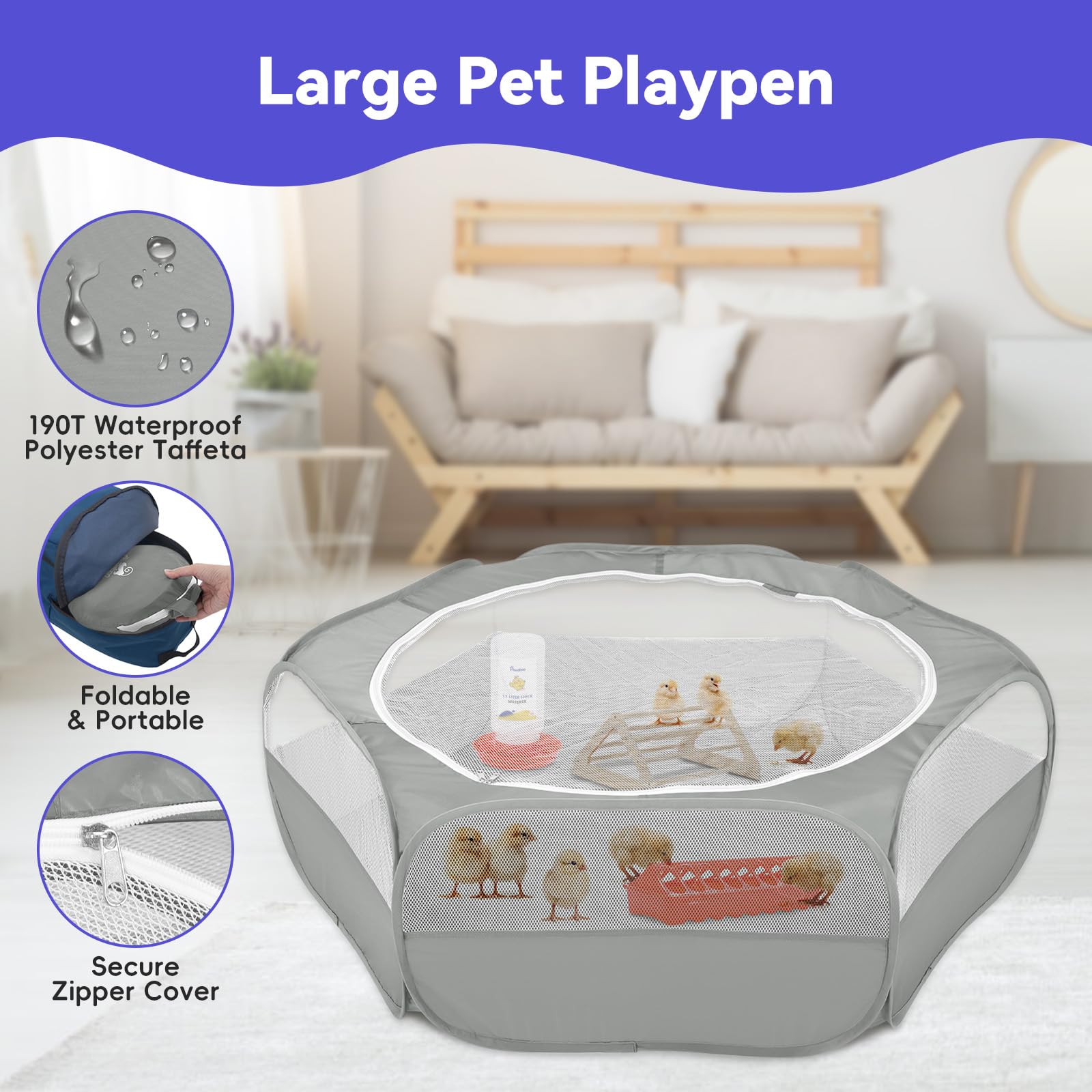 Pawaboo jaula de mascota con tela impermeable para criar pollitos sin escapes.