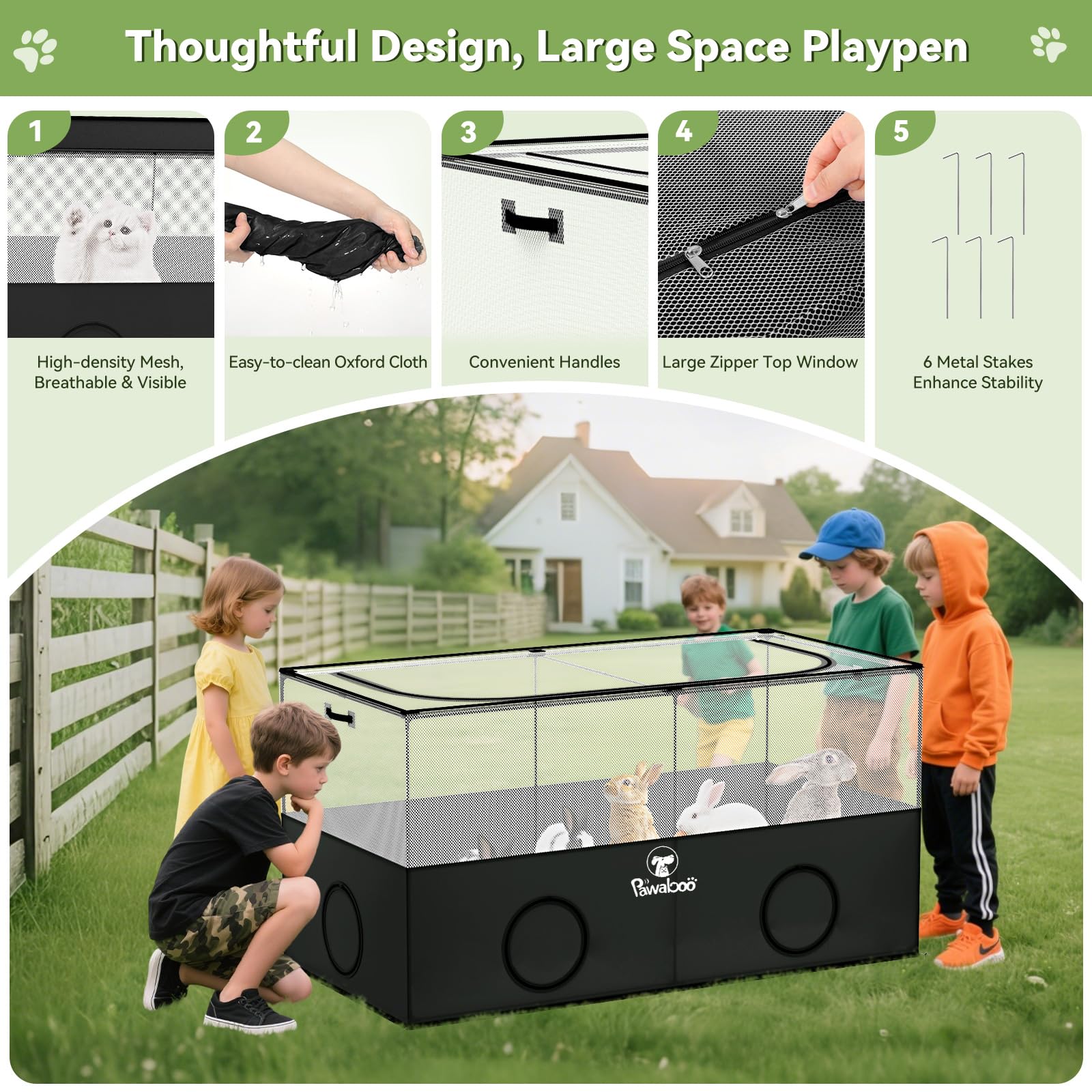 Pawaboo Recinto para mascotas: puertas con cremallera frontales para acceso suave.