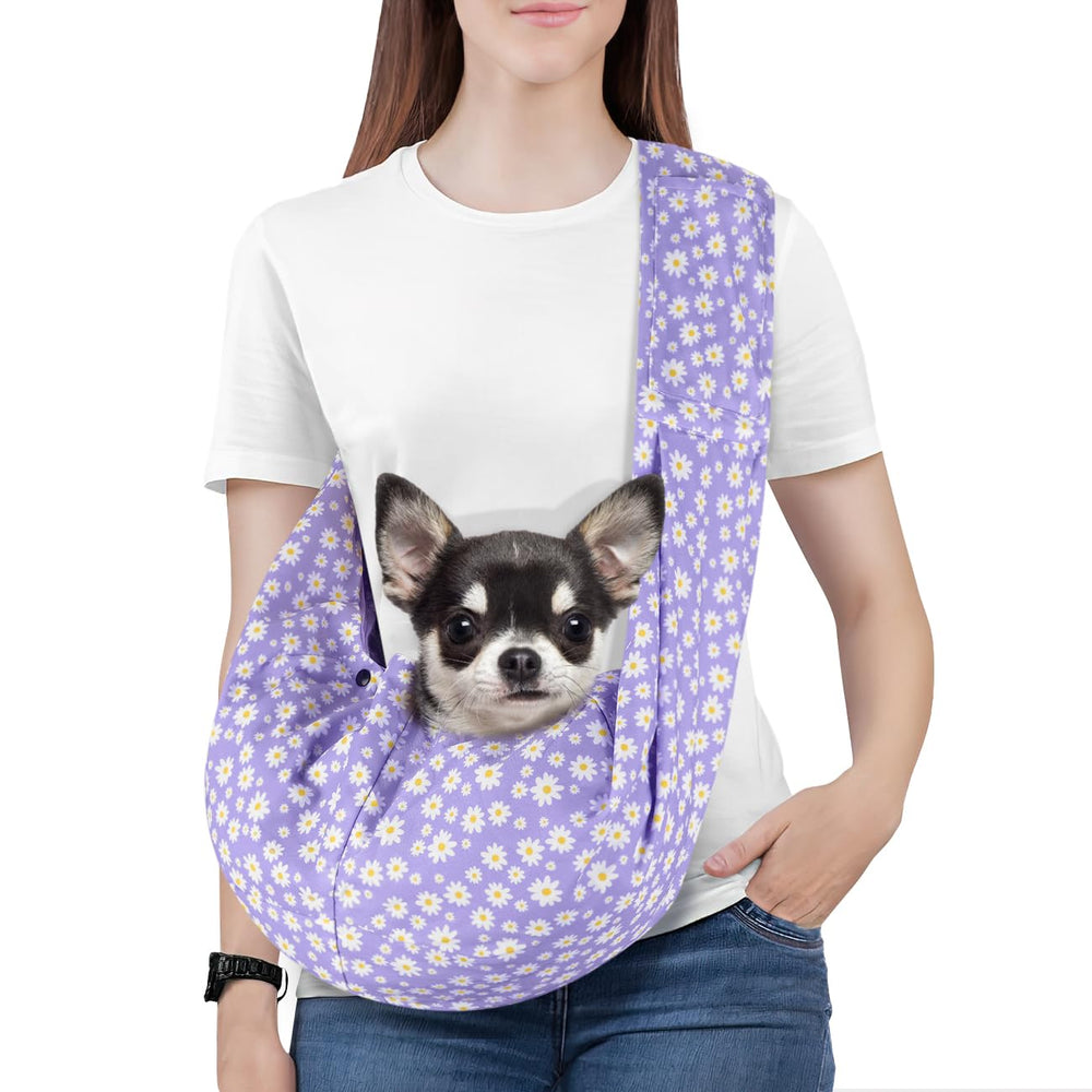 Pawaboo portabebés para perro pequeño con abertura frontal daisy púrpura para paseos manos libres