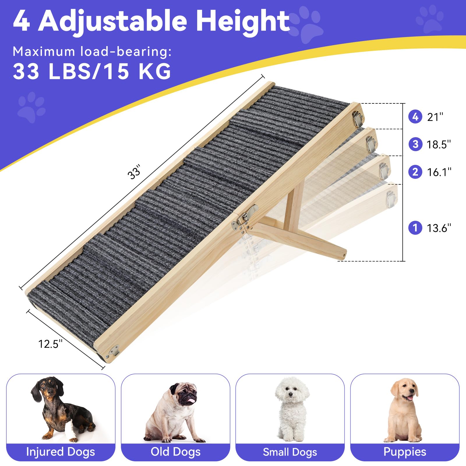 Pawaboo rampa para perros con patas anchas para mayor estabilidad al subir.