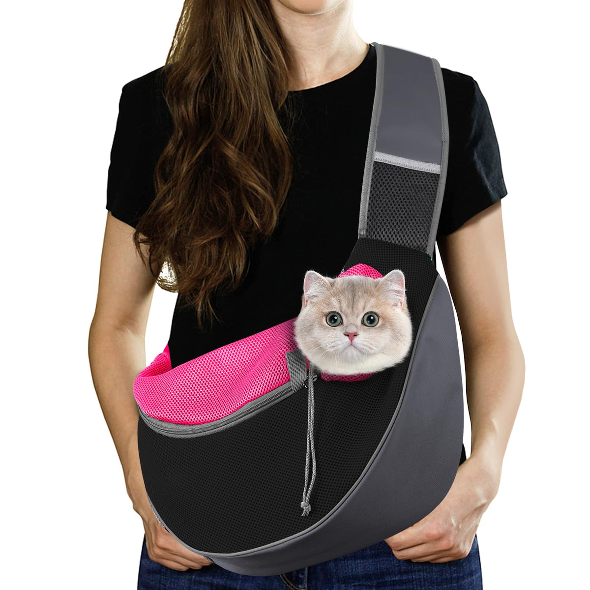 Pawaboo portador para perro con malla transpirable magenta, ideal para paseos cómodos.