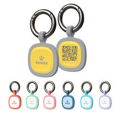 Etiqueta Pawaii para perros, frontal en silicona amarilla, identificación rápida.