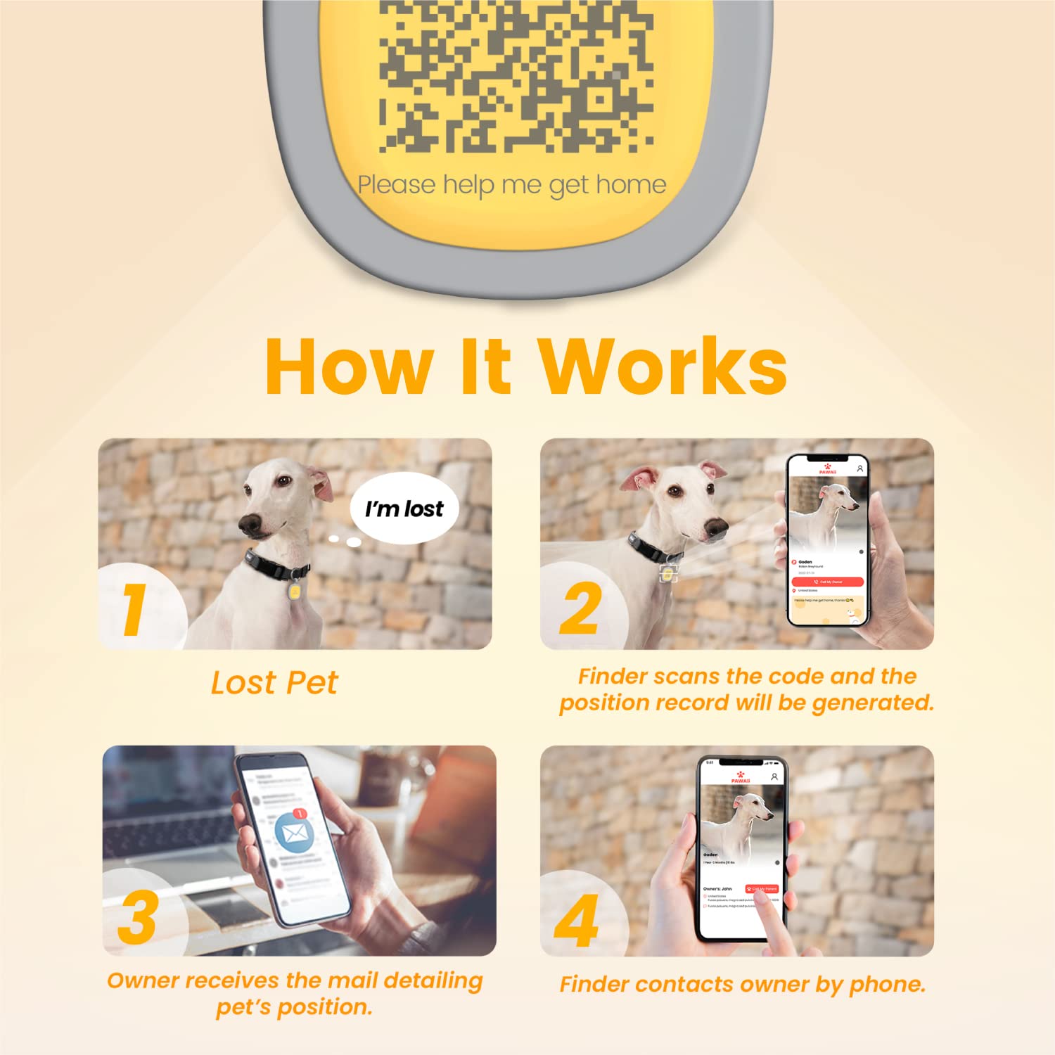 Etiqueta Pawaii con código QR, lectura rápida al escanear.