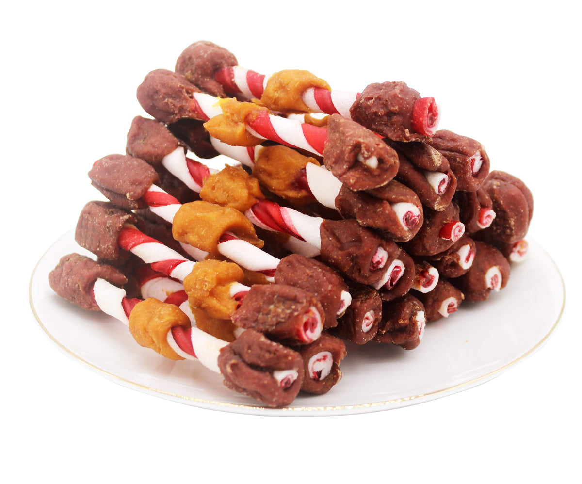 Pawant brochetas para perros de sabor triple, ideales para premiar durante el entrenamiento.