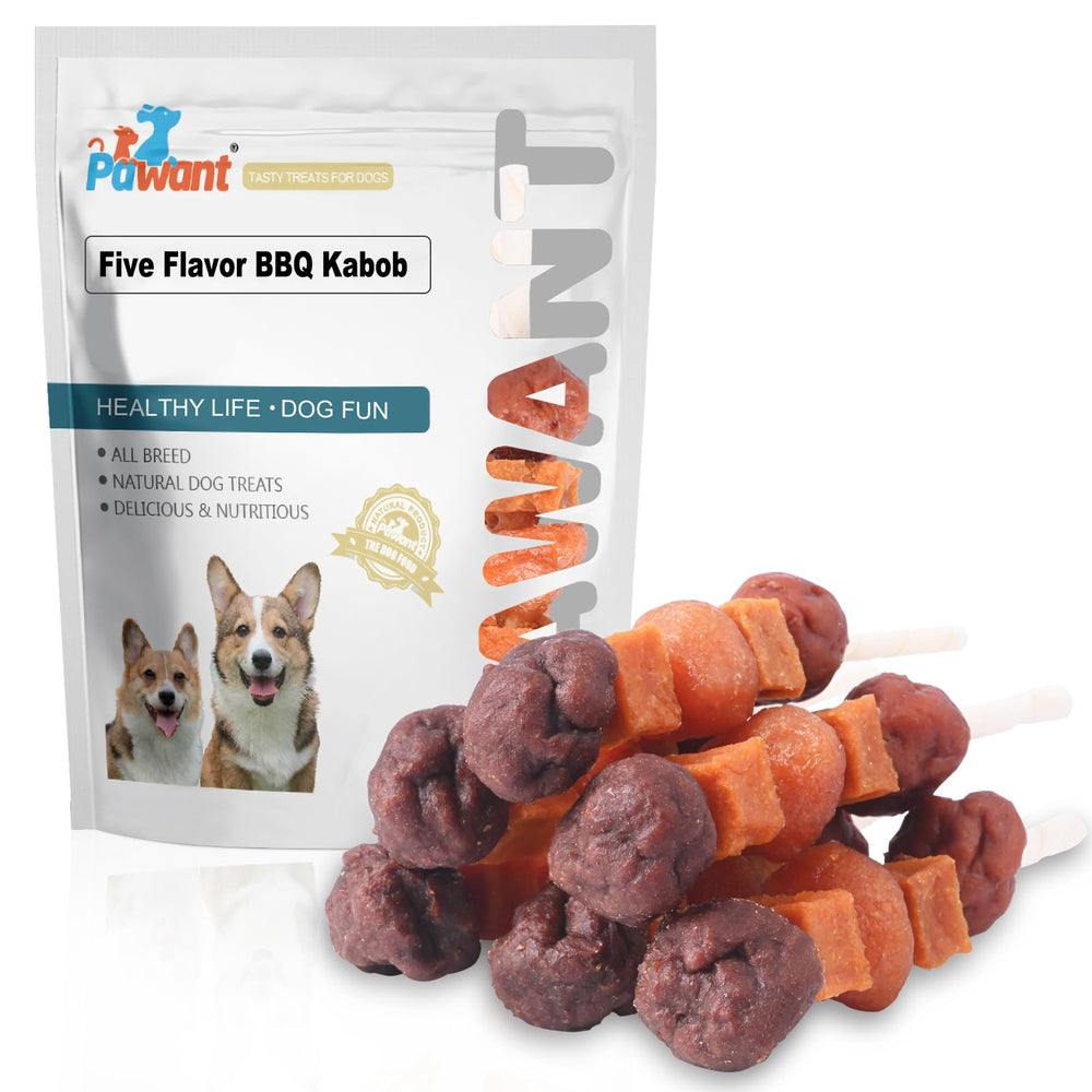 Pawant brochetas de sabores múltiples, presentación atractiva para perros activos.