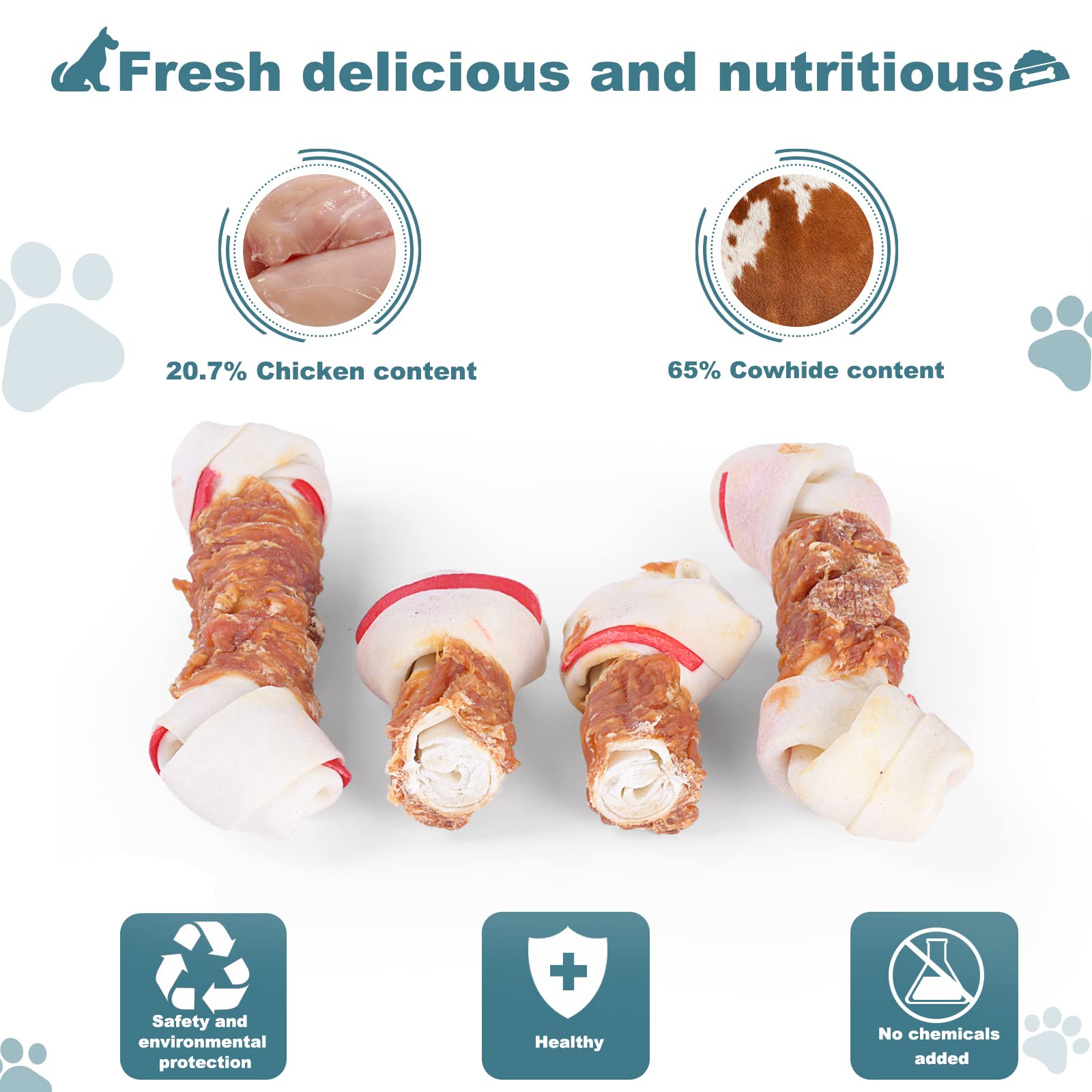 Pawant entretenimiento y entrenamiento con hueso rawhide envuelto en pollo para perro pequeño.