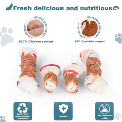 Pawant entretenimiento y entrenamiento con hueso rawhide envuelto en pollo para perro pequeño.