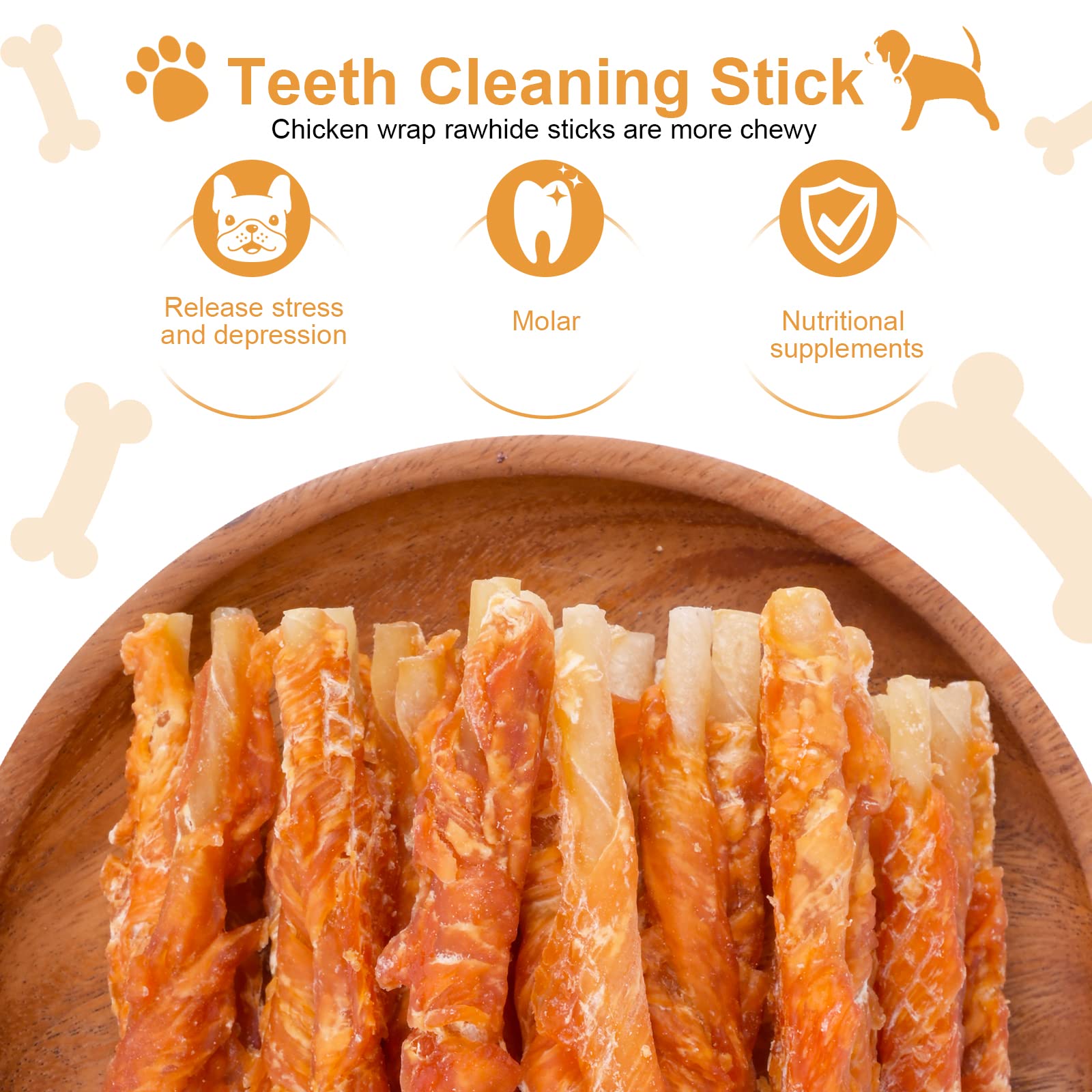 Pawant ingredientes naturales de pollo envueltos, snack saludable para perros.