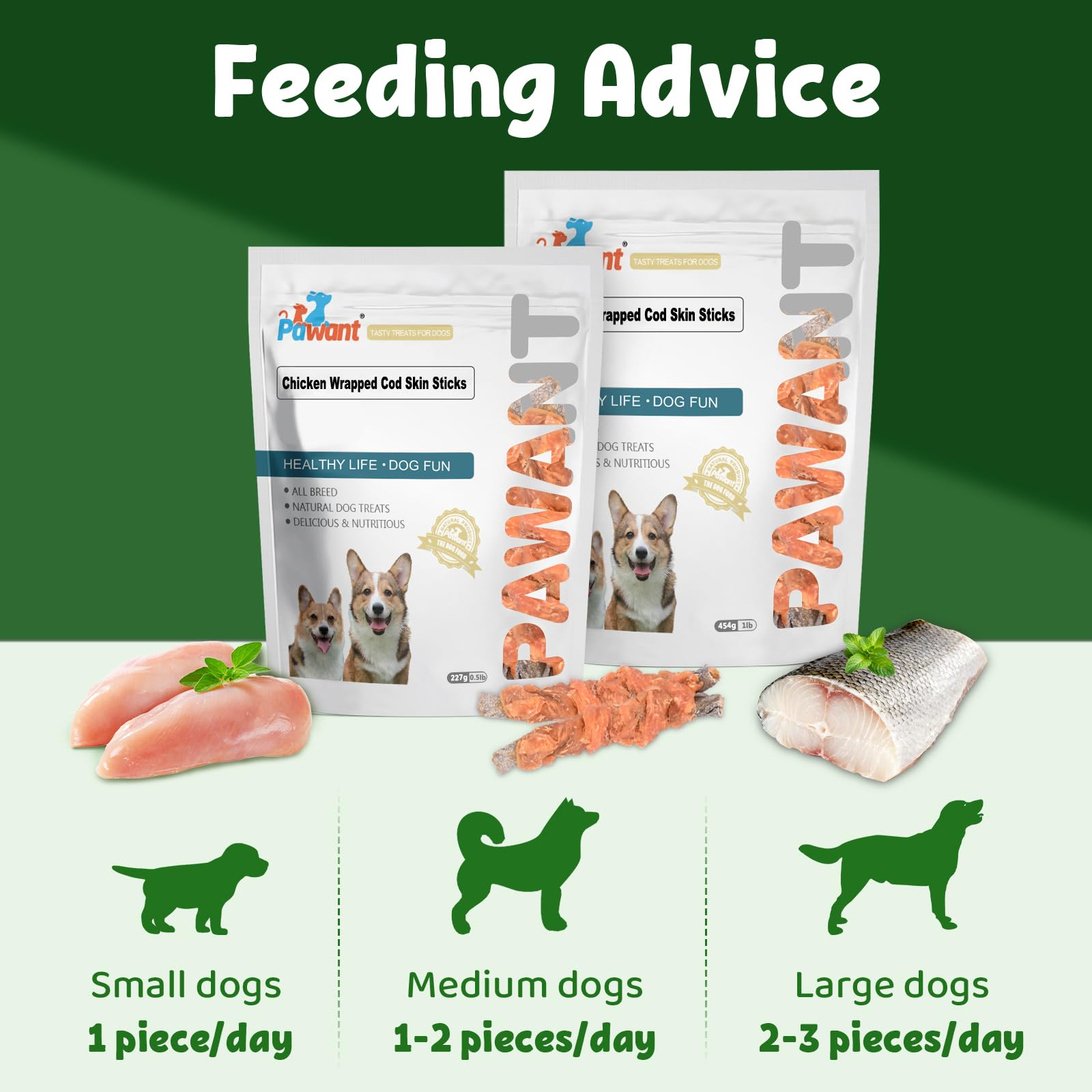 Pawant opción baja en grasa para perros activos, sabor pollo y bacalao.