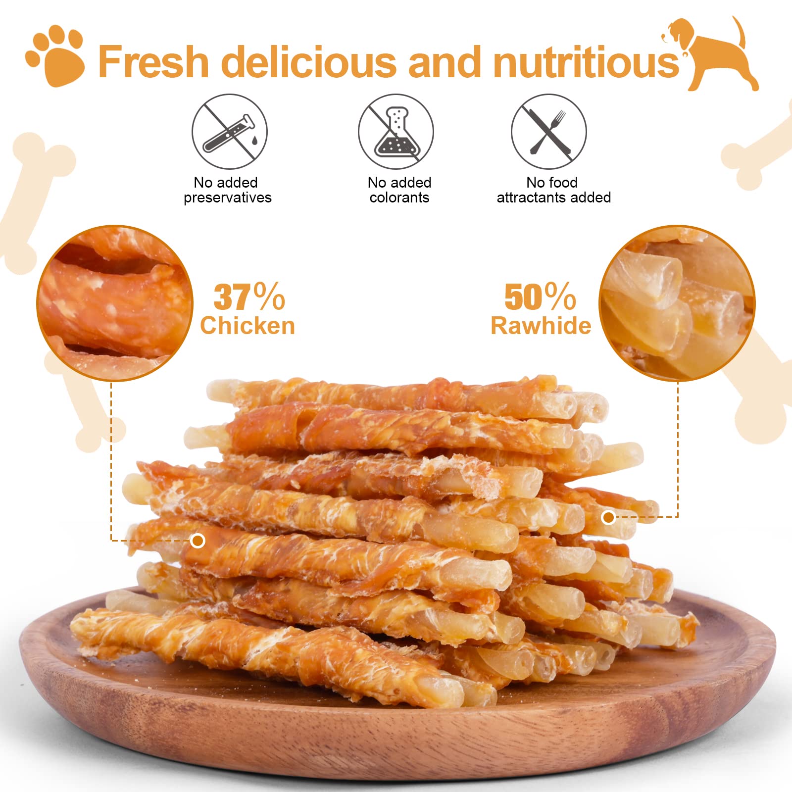 Pawant twists de pollo envueltos, opción masticable para perros durante entrenamiento.