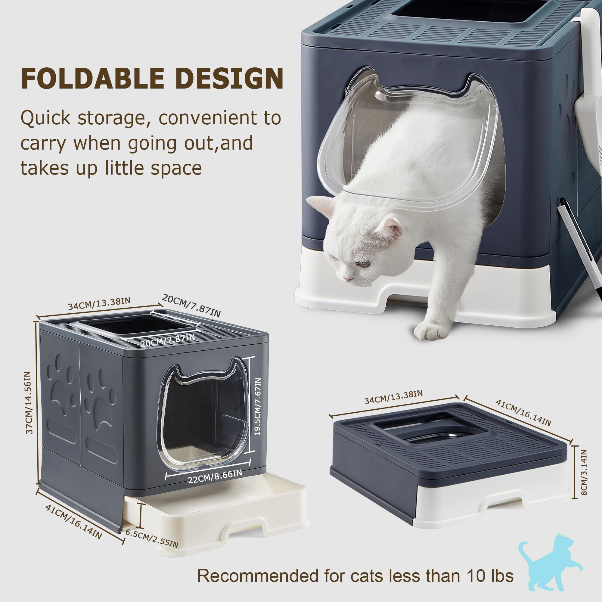 Pawayes caja de arena para gato con puerta frontal: acceso controlado para comodidad del felino