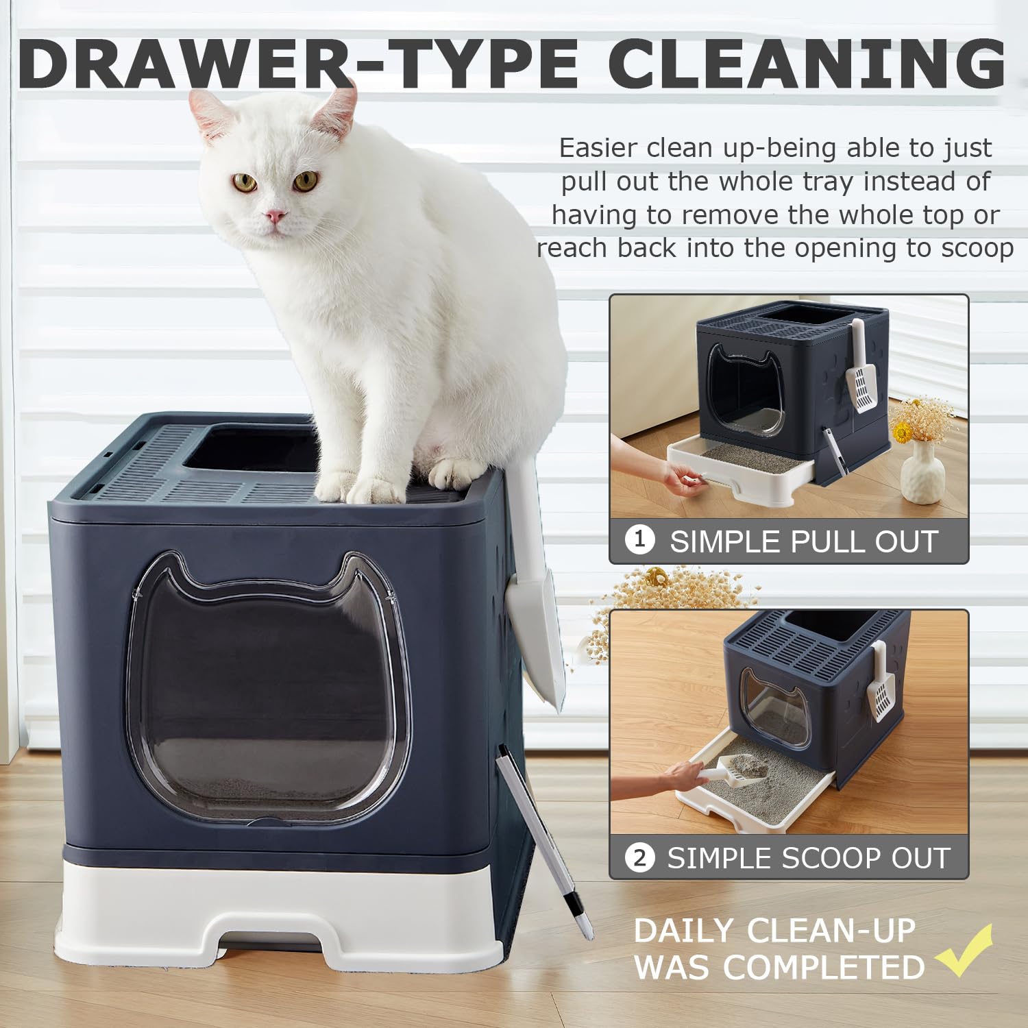 Pawayes caja de arena para gato diseño semioculto con amplio espacio y ventilación
