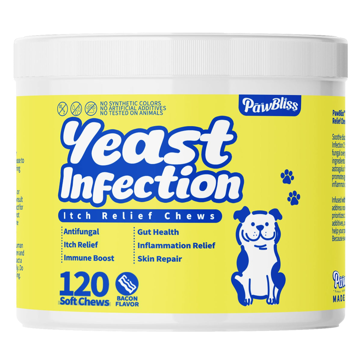 PawBliss trata infecciones por levaduras en perros con suaves chuches masticables.