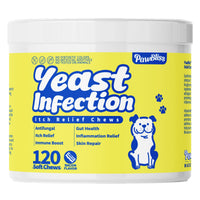 PawBliss trata infecciones por levaduras en perros con suaves chuches masticables.