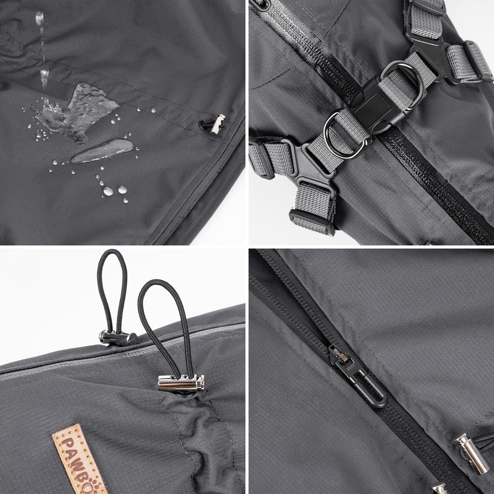 PAWBOSE abrigo impermeable para perro, ajuste dorsal y cuello cómodo para caminar.