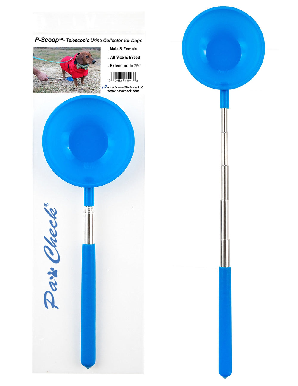 PawCheck P-Scoop, alcance telescópico de 29 pulgadas para orina canina.
