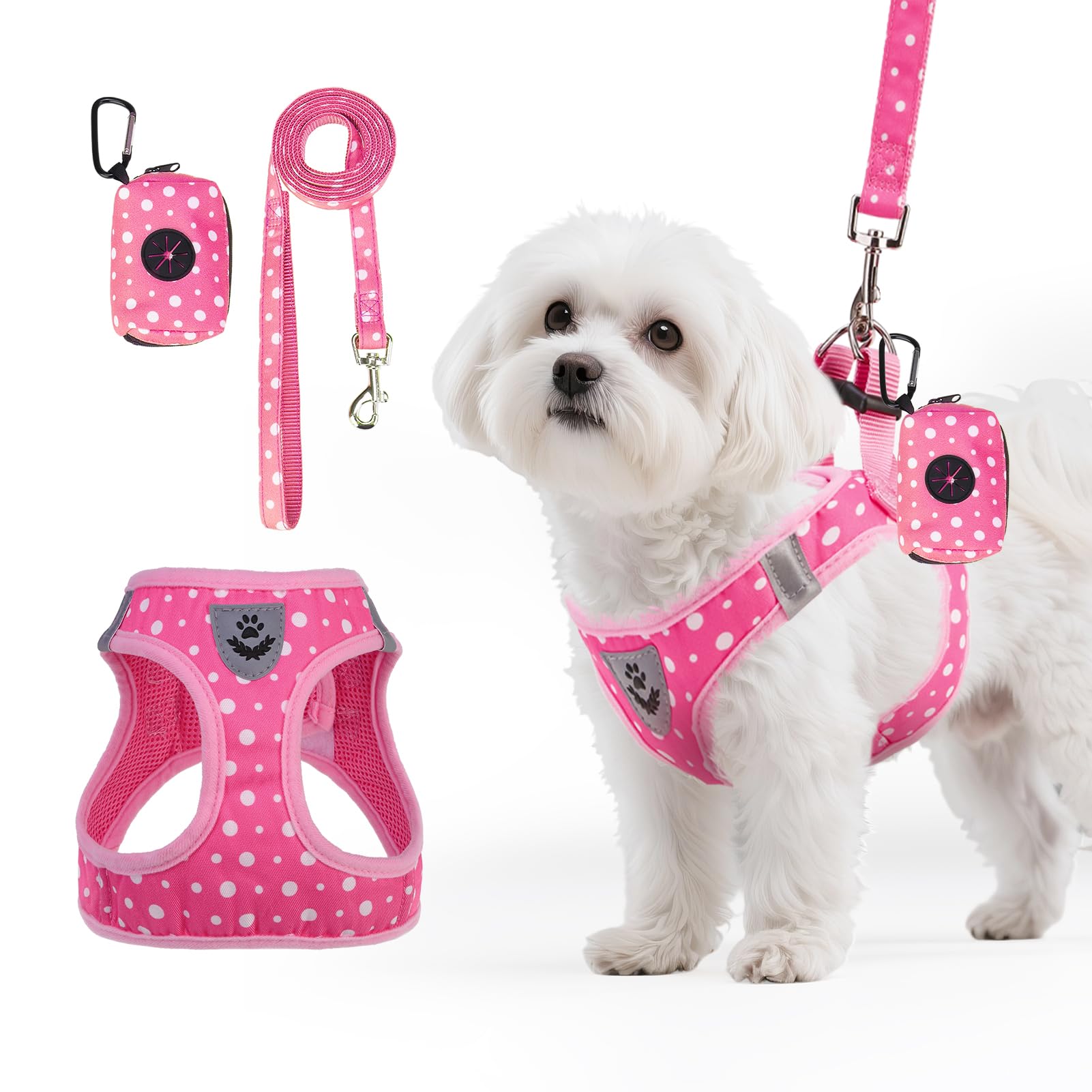 PAWCHIE arnés entrada rosa, ajuste suave para paseos diarios.