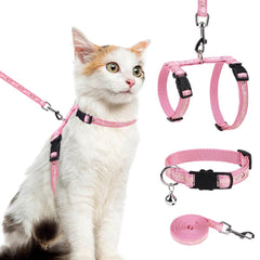 PAWCHIE arnés-gato estrella-luna rosado, vista general para paseo seguro.