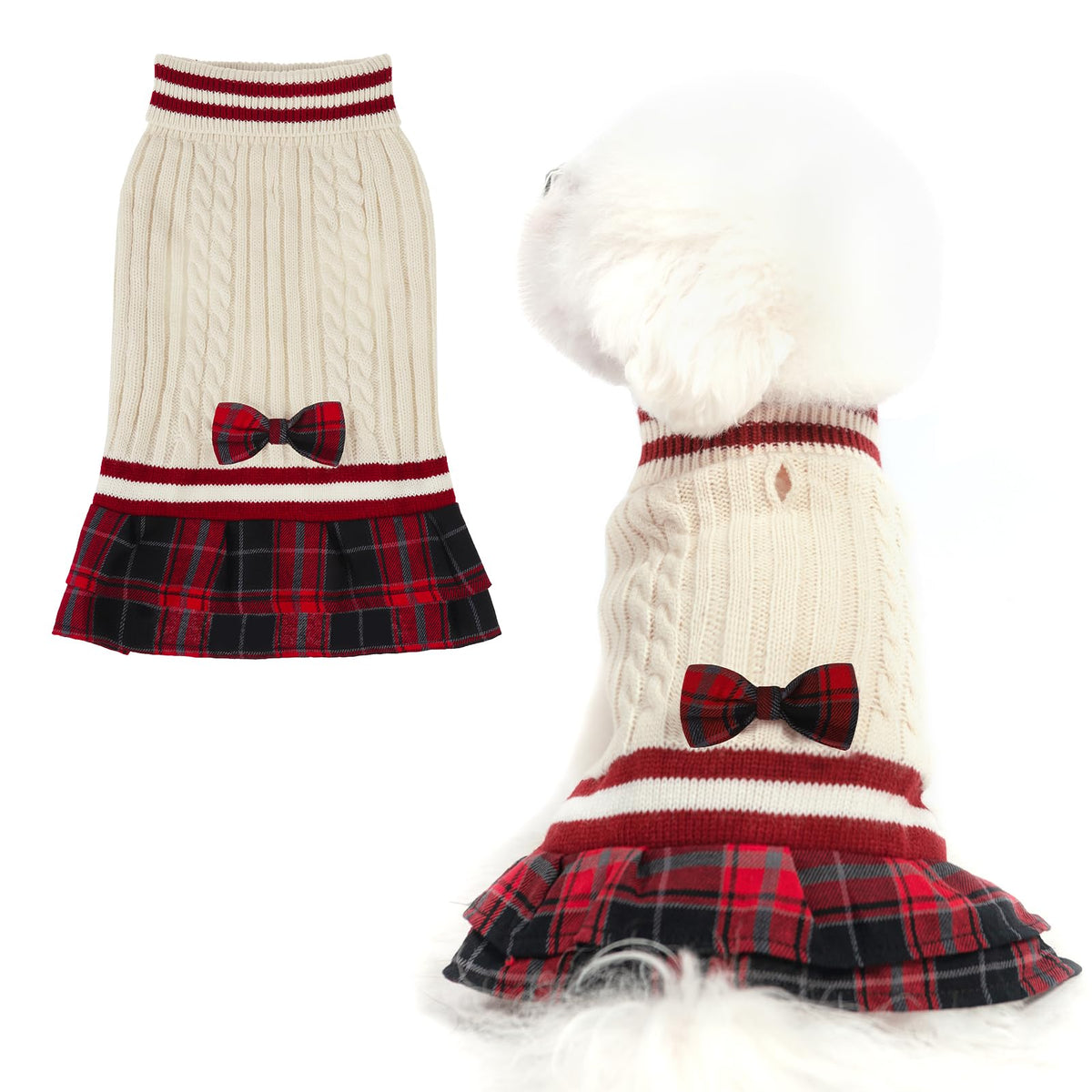 PAWCHIE sudadera para perro con cuello alto y lazo, abrigo suave y cómodo.