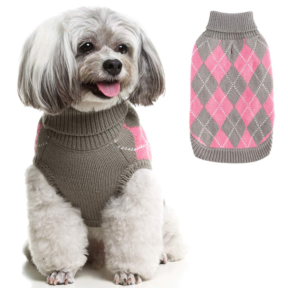 PAWCHIE suéter clásico para perro con cuello alto y cuadros, perfecto para paseos
