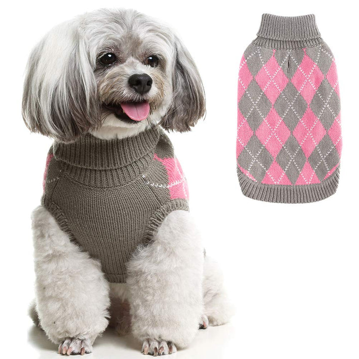PAWCHIE suéter clásico para perro con cuello alto y cuadros, perfecto para paseos