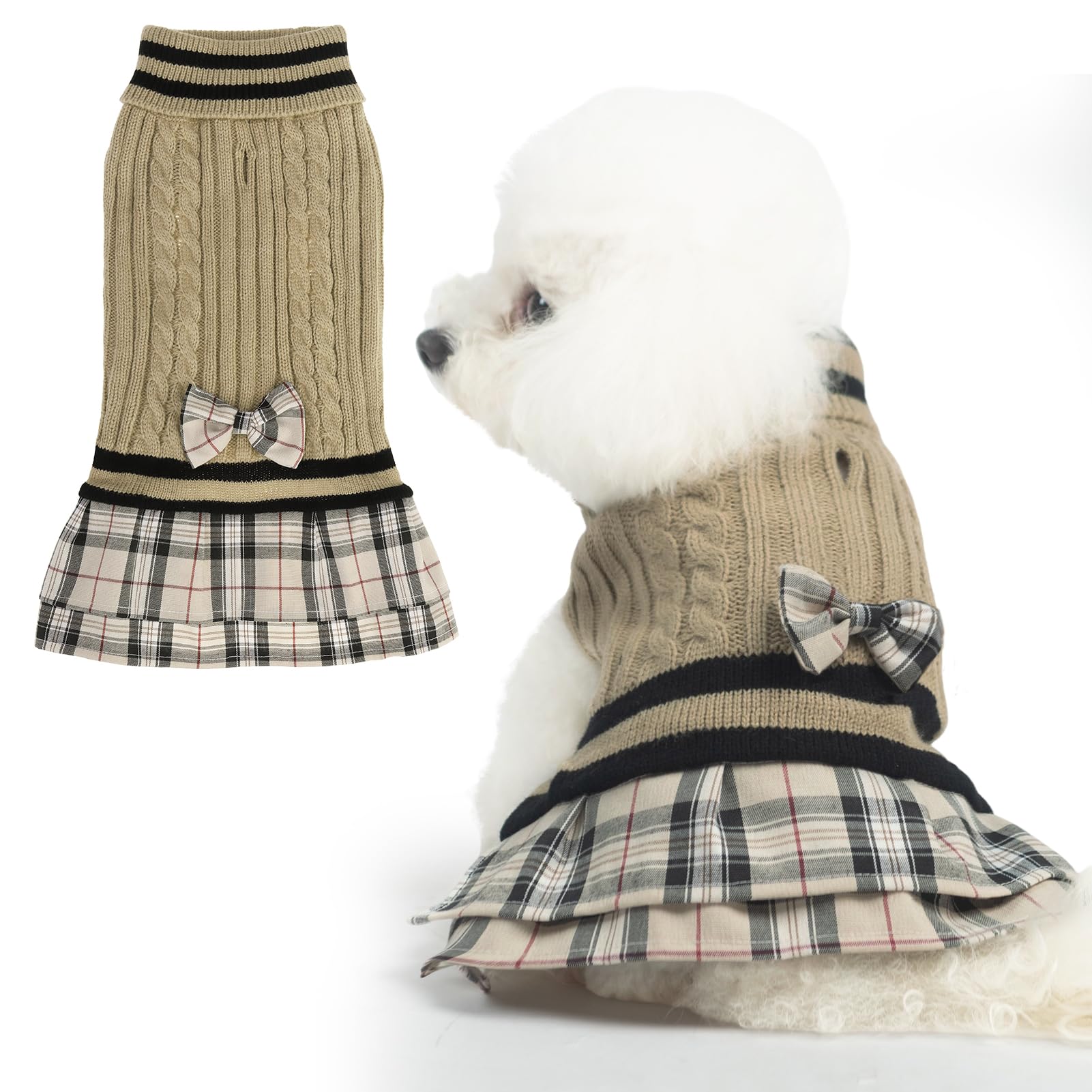 PAWCHIE suéter-dress con lazo para perro: cálido para paseos de invierno.