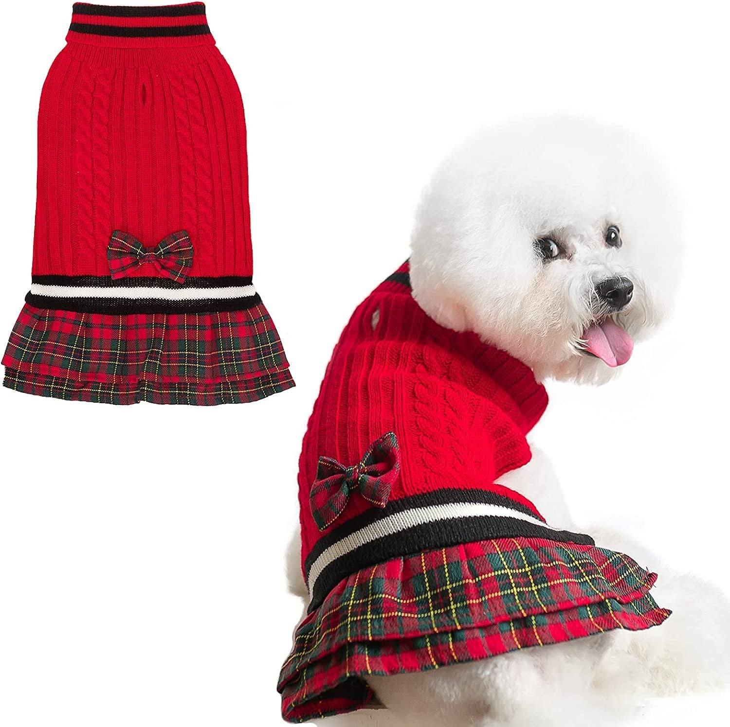 PAWCHIE suéter vestido con lazo para perros, look elegante.