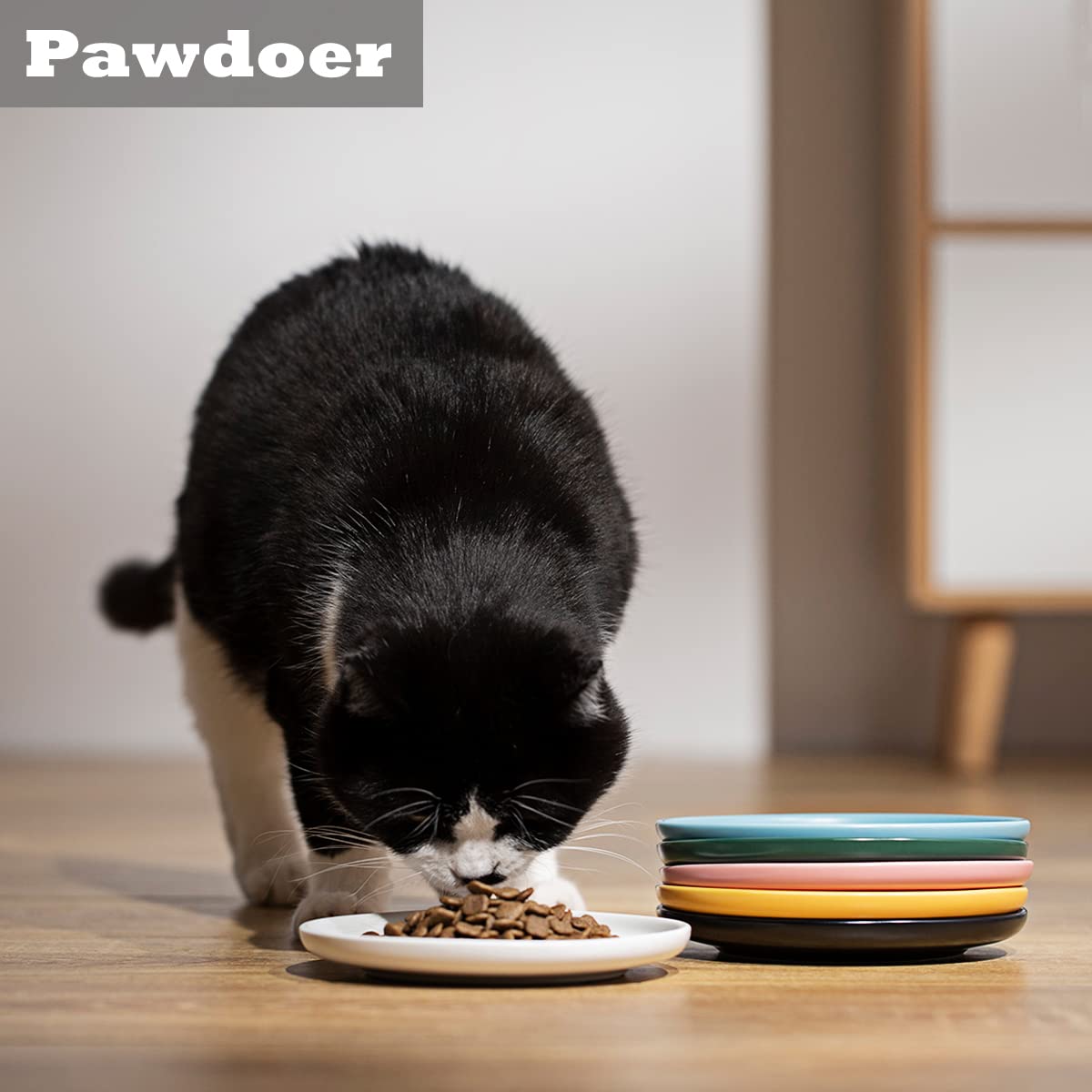 Pawdoer plato ancho y plano de cerámica, ideal para comer sin molestias.