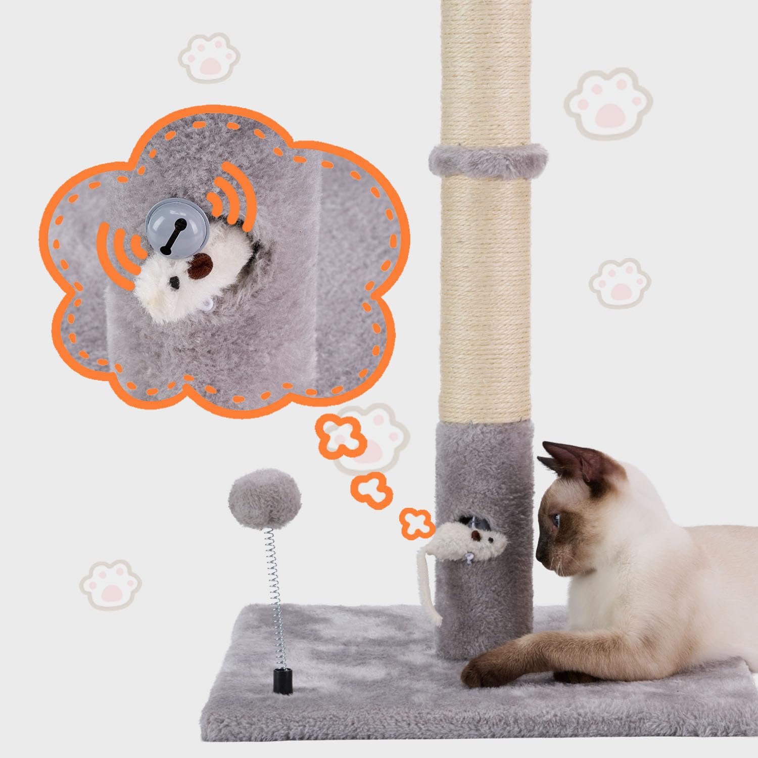 PAWSFANS poste con sisal natural y acabado gris elegante