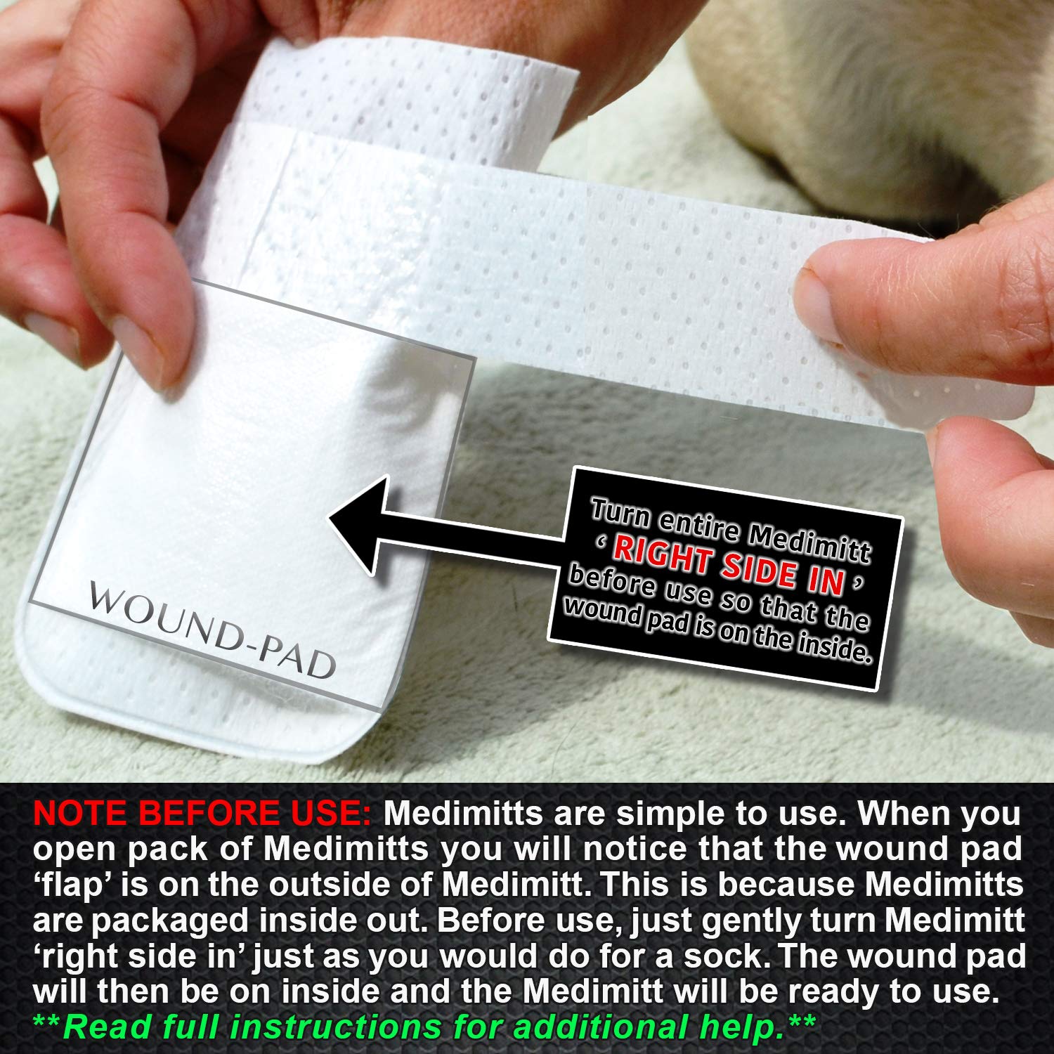 PawFlex Medimitt: material transpirable sin adhesivo para curaciones confortables.