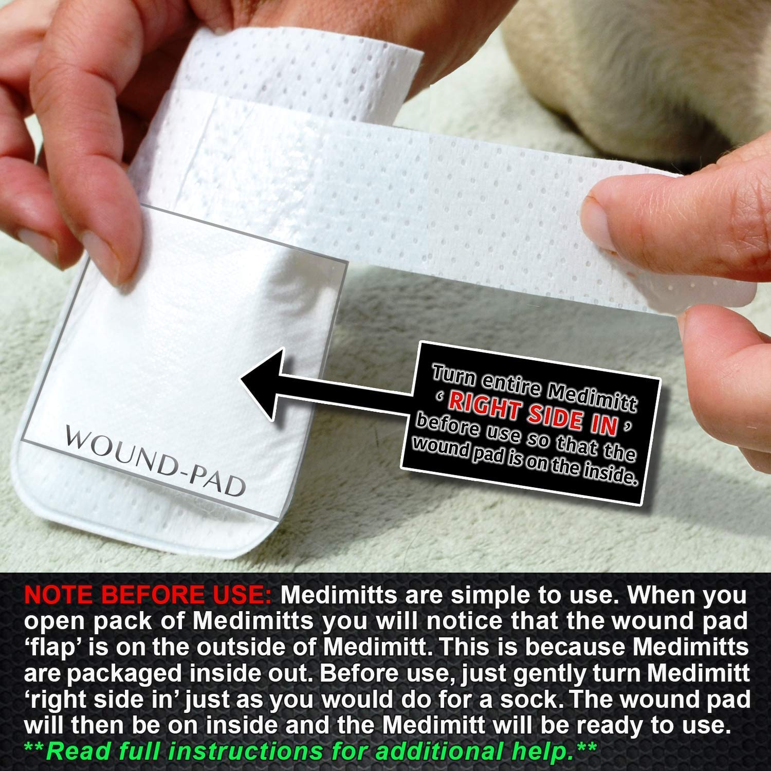 PawFlex Medimitt sin adhesivos para evitar tirones y molestias.